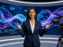 Presenter speaking in a studio representing HeyGen AI avatar video creation